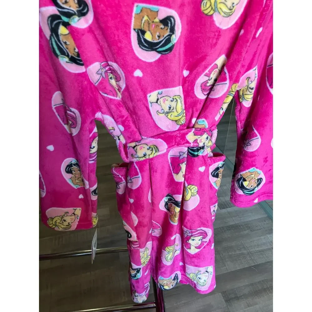 Disney Princess Girl's Fleece Pink Heart Character Bathrobe Size 10